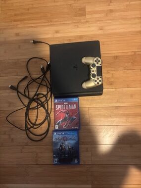 Sony PS4 Slim Black Console with Gold Wireless Controller and 2 PS4 Games